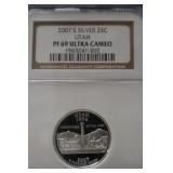2007 S UTAH QUARTER 90% PF69UC