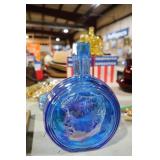 JFK BLUE CARNIVAL GLASS DECANTUR