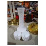 MILK GLASS VASE & 2 SMALL TEA CUPS