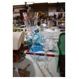 2 TALL CLEAR GLASS TWISTED STEM CANDLE HOLDERS
