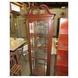 CHERRY FINISH 2DR GLASS LIGHTED CURIO CABINET