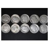 (10) ROOSEVELT DIMES VARIOUS DATES & MM 90%