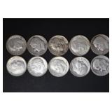 (10) ROOSEVELT DIMES VARIOUS DATES & MM 90%