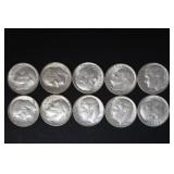 (10) ROOSEVELT DIMES VARIOUS DATES & MM 90%