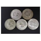 (5) 40% SILVER KENNEDY HALF DOLLARS 90%