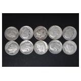 (10) ROOSEVELT DIMES VARIOUS DATES & MM 90%
