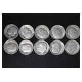 (10) ROOSEVELT DIMES VARIOUS DATES & MM 90%