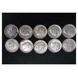 (10) ROOSEVELT DIMES VARIOUS DATES & MM 90%