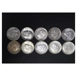 (10) ROOSEVELT DIMES VARIOUS DATES & MM 90%