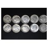 (10) ROOSEVELT DIMES VARIOUS DATES & MM 90%