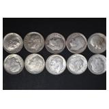 (10) ROOSEVELT DIMES VARIOUS DATES & MM 90%