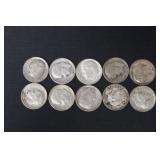 (10) ROOSEVELT DIMES VARIOUS DATES & MM 90%