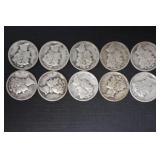 (10) MERCURY DIMES VARIOUS DATES & MM 90%