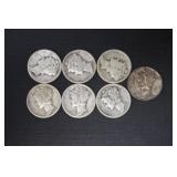 (7) MERCURY DIMES VARIOUS DATES & MM 90%