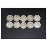 (10) ROOSEVELT DIMES VARIOUS DATES & MM 90%