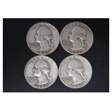 (4) 1957 D WASH. QUARTERS 90%