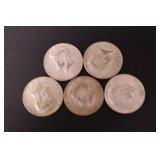 (5) 40% SILVER KENNEDY HALF DOLLARS 90%