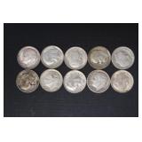 (10) ROOSEVELT DIMES VARIOUS DATES & MM 90%