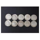 (10) ROOSEVELT DIMES VARIOUS DATES & MM 90%