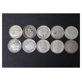 (10) ROOSEVELT DIMES VARIOUS DATES & MM 90%