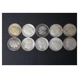 (10) ROOSEVELT DIMES VARIOUS DATES & MM 90%