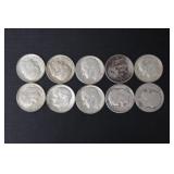 (10) ROOSEVELT DIMES VARIOUS DATES & MM 90%
