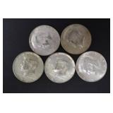 (5) 40% SILVER KENNEDY HALF DOLLARS 90%