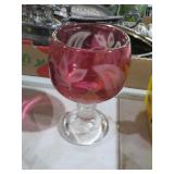 VINTAGE CRANBERRY AND CLEAR GLASS COMPOTE