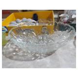 VINTAGE GLASS 3 FOOTED FRUIT BOWL