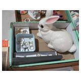COLLECTION OF CERAMIC RABBIT AND STATE EARINGS