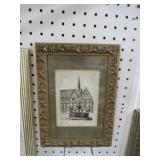 GOLD ORNATE FRAMED GERMAN TOWN HALL ENGRAVING
