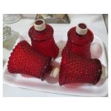 MID CENTURY 4PC HOMCO RUBY RED GLASS VOTIVE GLOBES