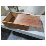 VINTAGE WOOD SLIDE TOP CODFISH BOX