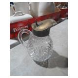 ANTIQUE GLASS SYRUP JAR WITH BRASS LID