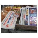 COLLECTION OF ADV SIGNS, COOKBOOK, DOLLS, AND MISC