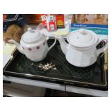 MID CENTURY LACQUER TRAY WITH TEAPOTS