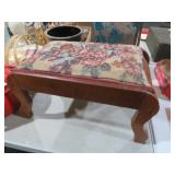 VINTAGE WOOD FRAMED PADDED SEAT FOOT OTTOMAN