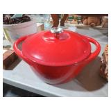 RED OVER ENAMEL CAST IRON POT WITH LID