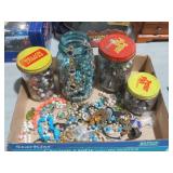 COLECTION OF ESTATE JEWELRY AND JARS WITH JEWELRY