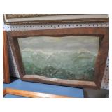 BARNWOOD FRAMED PAINTING ON BOARD ARTIST SIGNED