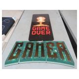 (2) GAMER AND GAME OVER METAL AND WOOD ADV SIGNS