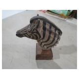 CARVED WOOD ZEBRA HEAD