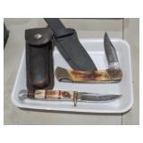 VINTAGE STAG POCKET AND FIXED BLADE KNIVES