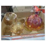 COLL OF VINTAGE IRIDESCENT BUTTER DISH AND ETC