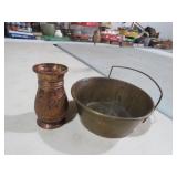 COPPER FLORAL VASE,COPPER PAN WITH HANDLE