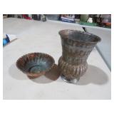 TEXTURED COPPER VASE & BOWL