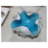 MURANO TURQUOISE/ WHITE ART BOWL