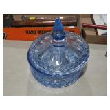 INDIANA GLASS DIAMOND BLUE CANDY DISH