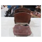 VINTAGE MAGAZINE RACK AND UT LEATHER PURSE