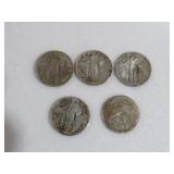 (5) STANDING LIBERTY QUARTERS ( NO DATES) 90% SILV